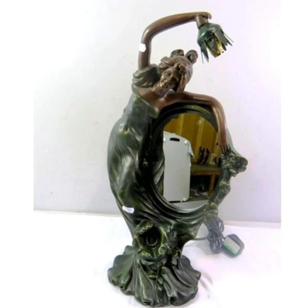 Gorgeous Art Nouveau Maiden w/ Mirror Lamp 22
